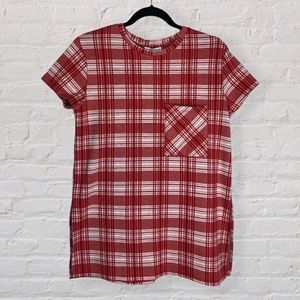 Zara Trafuluc Plaid Pocket Blouse Red White Medium
